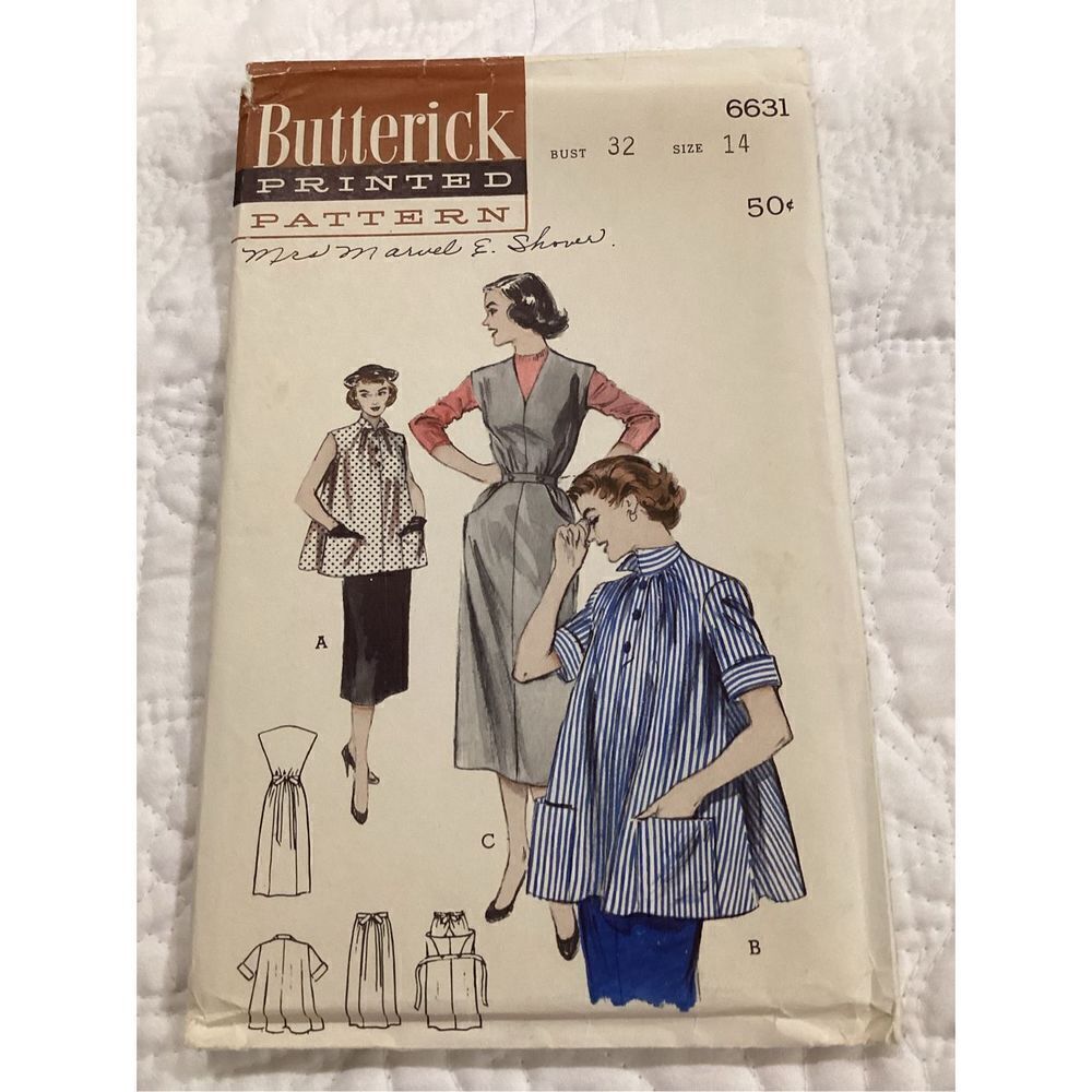 Vintage Sewing PATTERN Butterick 6631 Women’s 1950s Maternity Jumper, Skirt, & S
